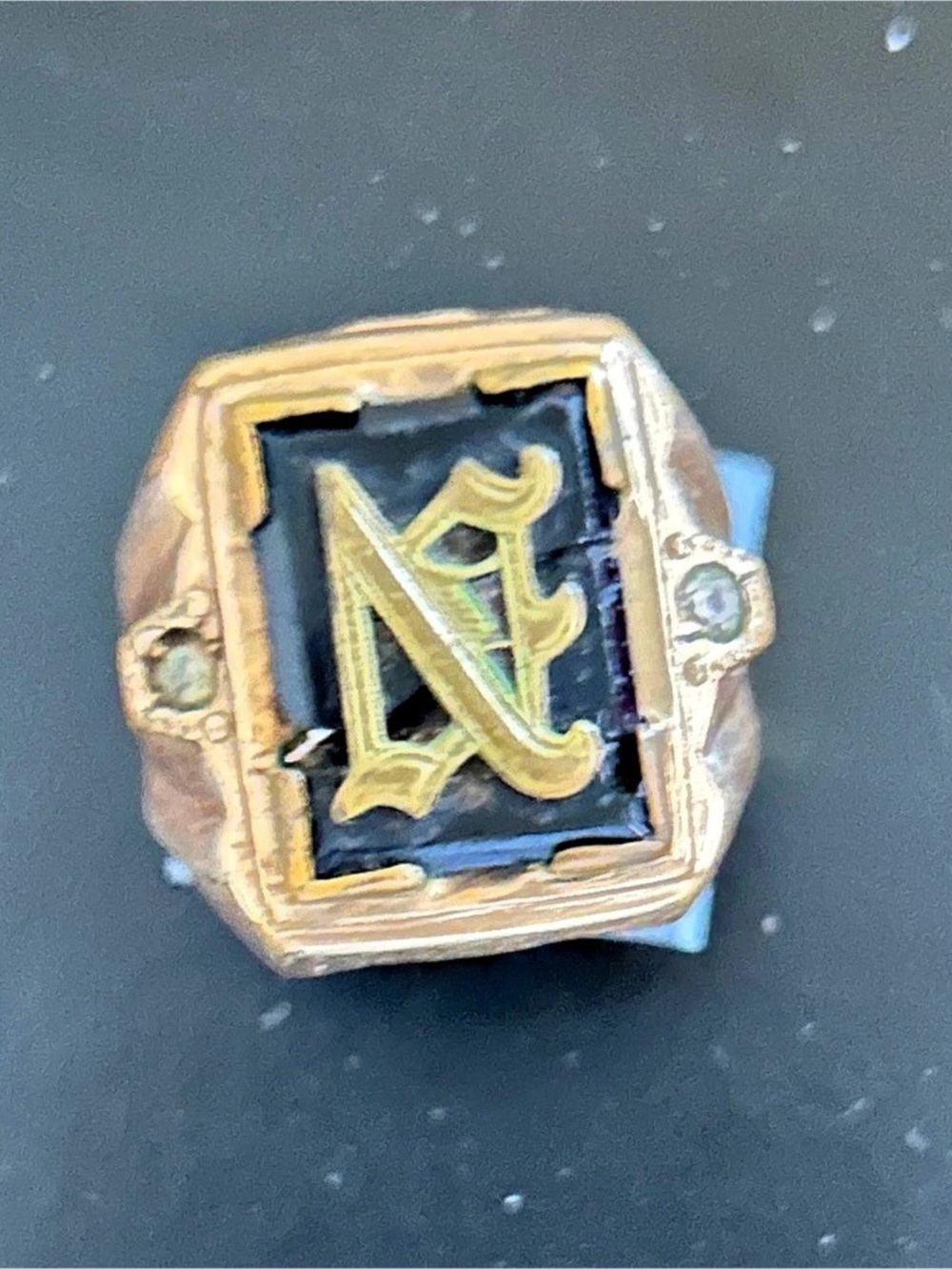 Vintage Men’s Initial N Ring 1/25 14K RGF Black Inset Size 8.5–9
